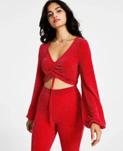 Bar III Women's Sparkling Caviar Long-Sleeve Crop Top, Created For Macy's -Anne Klein Sales Store 22553259 fpx