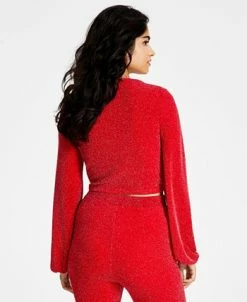 Bar III Women's Sparkling Caviar Long-Sleeve Crop Top, Created For Macy's -Anne Klein Sales Store 22553260 fpx