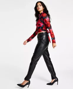 Bar III Women's Slit-Hem Faux-Leather Pull-On Pants, Created For Macy's -Anne Klein Sales Store 22556173 fpx