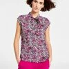 Bar III Women's Ditsy Floral Print Tie-Neck Top, Created For Macy's