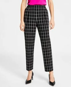 Bar III Women's Windowpane-Plaid Mid-Rise Pull-On Pants, Created For Macy's