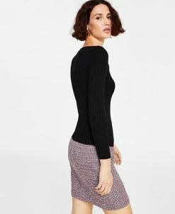 Bar III Women's Ribbed Twist-Front Cutout Long-Sleeve Sweater, Created For Macy's -Anne Klein Sales Store 22562925 fpx