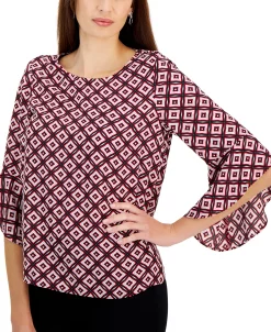 Kasper Women's Ruffled 3/4-Sleeve Printed Top -Anne Klein Sales Store 22563811 fpx