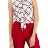 Kasper Women's Sleeveless Printed Tie-Neck Top