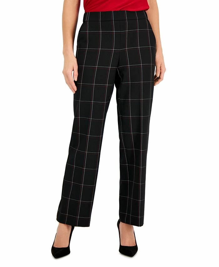 Kasper Women's Plaid Pull-On Straight-Leg Pants 1 Kasper Women's Plaid Pull-On Straight-Leg Pants
