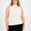 Bar III Plus Size Ribbed Sleeveless Mock-Neck Scalloped-Hem Top, Created For Macy's