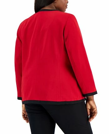 Kasper Plus Size Collarless Colorblocked Open-Front Blazer 2 Kasper Plus Size Collarless Colorblocked Open-Front Blazer - Image 2