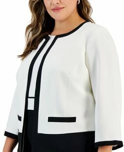 Kasper Plus Size Contrast-Trim Collarless Jacket -Anne Klein Sales Store 22567641 fpx