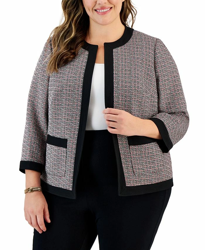 Kasper Plus Size Tweed Collarless 3/4-Sleeve Jacket 1 Kasper Plus Size Tweed Collarless 3/4-Sleeve Jacket