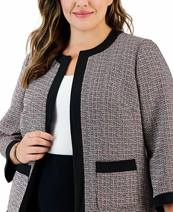 Kasper Plus Size Tweed Collarless 3/4-Sleeve Jacket 3 Kasper Plus Size Tweed Collarless 3/4-Sleeve Jacket - Image 3