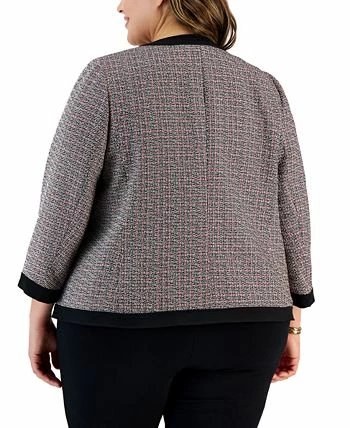 Kasper Plus Size Tweed Collarless 3/4-Sleeve Jacket 2 Kasper Plus Size Tweed Collarless 3/4-Sleeve Jacket - Image 2
