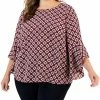 Kasper Plus Size Printed Flared 3/4-Sleeve Blouse