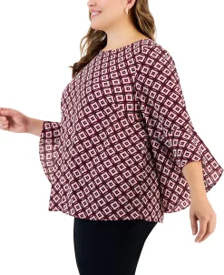 Kasper Plus Size Printed Flared 3/4-Sleeve Blouse -Anne Klein Sales Store 22567976 fpx