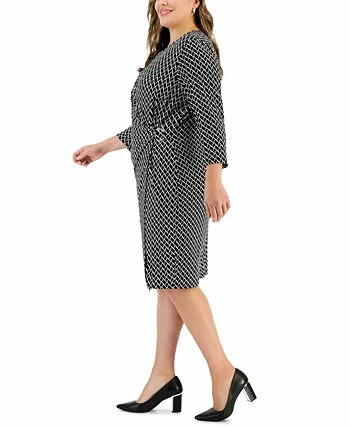 Kasper Plus Size Printed 3/4-Sleeve Faux-Wrap Dress 3 Kasper Plus Size Printed 3/4-Sleeve Faux-Wrap Dress - Image 3