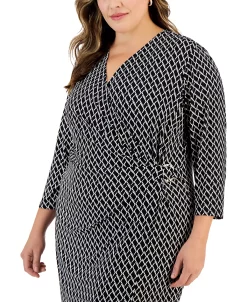 Kasper Plus Size Printed 3/4-Sleeve Faux-Wrap Dress 8 Kasper Plus Size Printed 3/4-Sleeve Faux-Wrap Dress -Anne Klein Sales Store 22568080 fpx