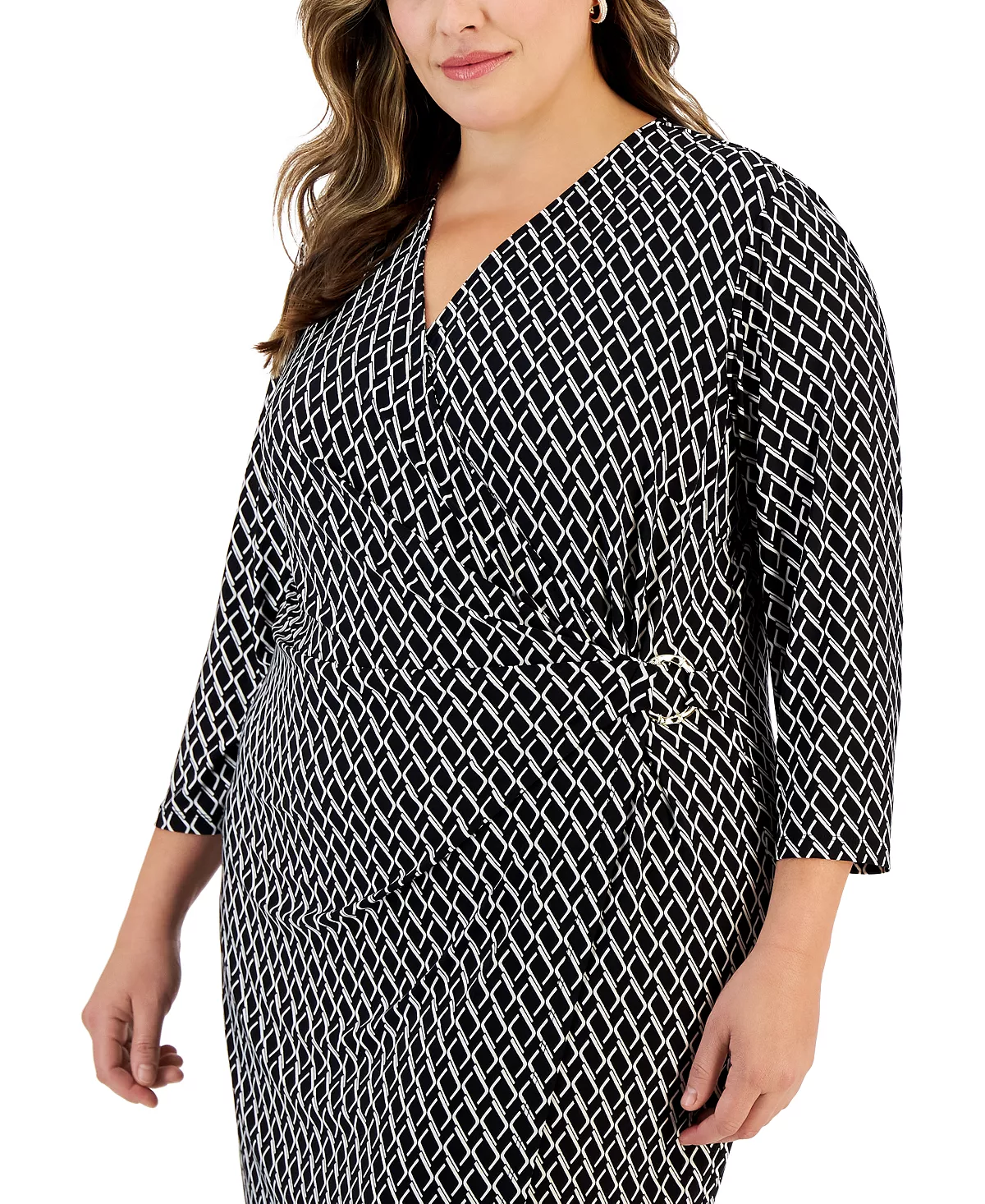 Kasper Plus Size Printed 3/4-Sleeve Faux-Wrap Dress 4 Kasper Plus Size Printed 3/4-Sleeve Faux-Wrap Dress - Image 4