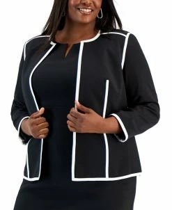 Kasper Plus Size Colorblocked Open-Front Long-Sleeve Blazer