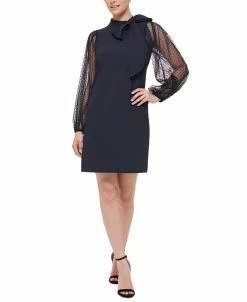 Vince Camuto Mesh Dot Sleeve Shift Dress