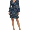 Vince Camuto Women's Printed V-Neck Ruched-Front Dress