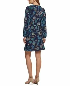Vince Camuto Women's Printed V-Neck Ruched-Front Dress -Anne Klein Sales Store 22569102 fpx