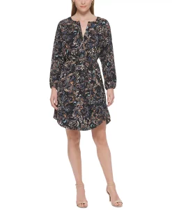 Vince Camuto Women's Printed Balloon-Sleeve Belted Dress 8 Vince Camuto Women's Printed Balloon-Sleeve Belted Dress -Anne Klein Sales Store 22569711 fpx