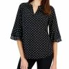 Kasper Women's Split-Neck Polka-Dot Flutter Sleeve Top