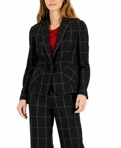 Kasper Women's Plaid One-Button Notched-Collar Jacket 6 Kasper Women's Plaid One-Button Notched-Collar Jacket -Anne Klein Sales Store 22573588 fpx