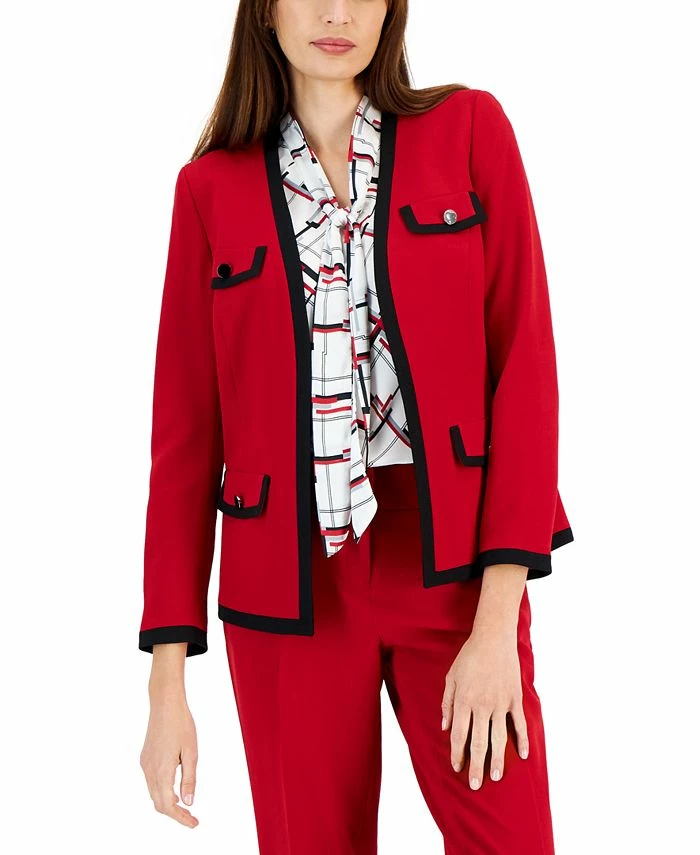 Kasper Women's Collarless Colorblocked Open-Front Blazer 1 Kasper Women's Collarless Colorblocked Open-Front Blazer