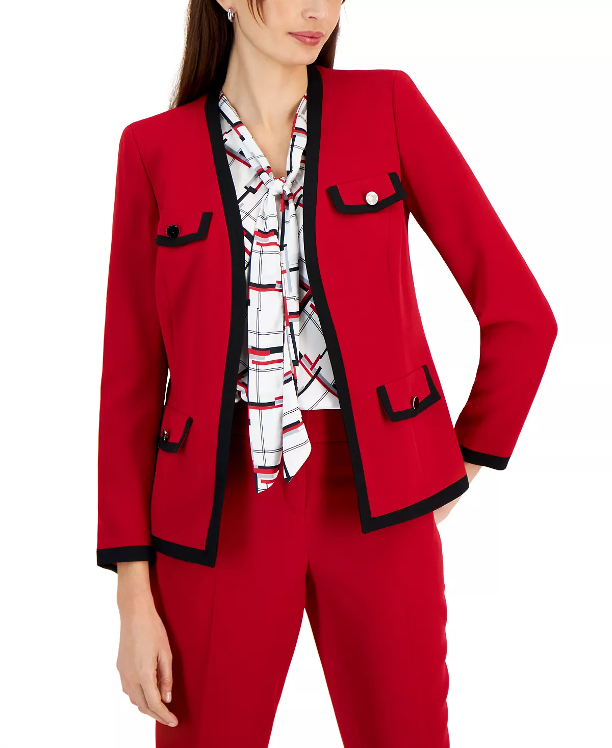 Kasper Women's Collarless Colorblocked Open-Front Blazer 3 Kasper Women's Collarless Colorblocked Open-Front Blazer - Image 3