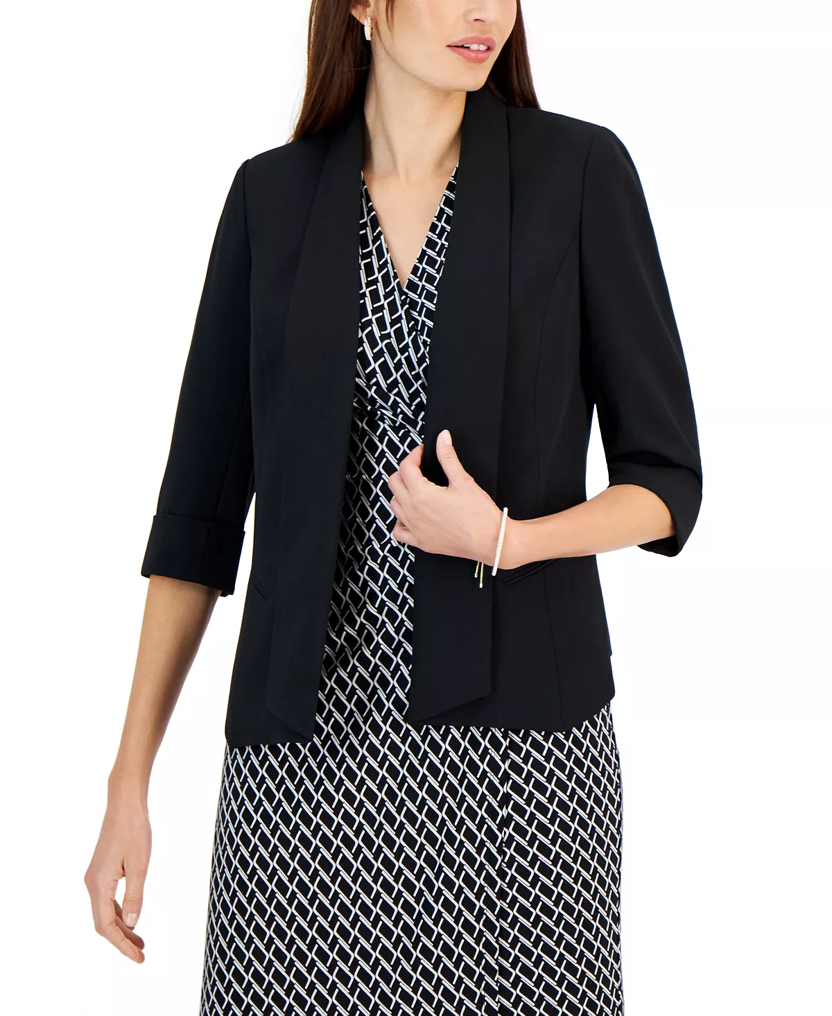 Kasper Women's Shawl-Collar Open-Front Cuffed-Sleeve Blazer 2 Kasper Women's Shawl-Collar Open-Front Cuffed-Sleeve Blazer - Image 2