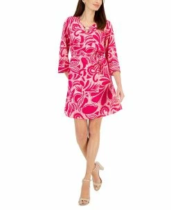 JM Collection Women's Printed Hardware Tie-Waist Dress, Created For Macy's