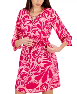 JM Collection Women's Printed Hardware Tie-Waist Dress, Created For Macy's -Anne Klein Sales Store 22576668 fpx