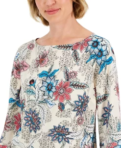 JM Collection Women's Etched Batik Printed Flared-Sleeve Top, Created For Macy's -Anne Klein Sales Store 22576783 fpx