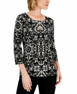 JM Collection Women's Elegant Chapel Jacquard Top, Created For Macy's