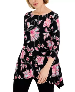 JM Collection Women's Beauty Flow Floral-Print Swing Top, Created For Macy's -Anne Klein Sales Store 22576995 fpx