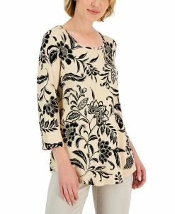 JM Collection Women's Vineyard Path Printed Knit Top, Created For Macy's