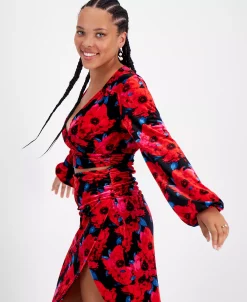 Bar III Women's Floral-Print Cropped Velvet Top, Created For Macy's -Anne Klein Sales Store 22600660 fpx