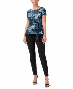Adrianna Papell Women's Metallic Floral-Print Belted Top -Anne Klein Sales Store 22630229 fpx