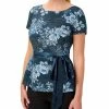Adrianna Papell Women's Metallic Floral-Print Belted Top