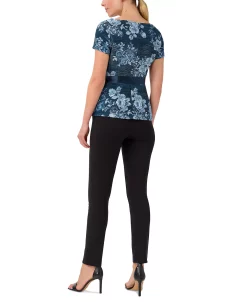 Adrianna Papell Women's Metallic Floral-Print Belted Top -Anne Klein Sales Store 22630238 fpx