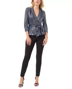 Adrianna Papell Women's Metallic Knit Wrap Top -Anne Klein Sales Store 22630285 fpx