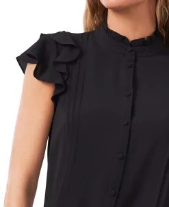 CeCe Women's Short Sleeve Pin-tuck Ruffled Button-up Blouse -Anne Klein Sales Store 22630834 fpx