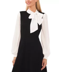 CeCe Women's Tie-Neck Mixed Media Sweater Dress -Anne Klein Sales Store 22631502 fpx