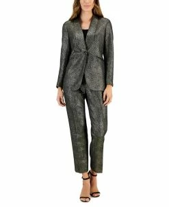 Kasper Women's Metallic Shimmer Jacquard Shawl-Collar Jacket & Slim Pants