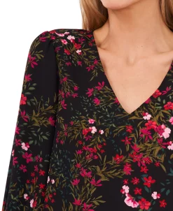 CeCe Women's Long Sleeve V-Neck Tie-Cuff Blouse -Anne Klein Sales Store 22664901 fpx