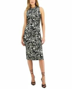 INC International Concepts Women's Zebra Foil Printed Fitted Midi Dress, Created For Macy's
