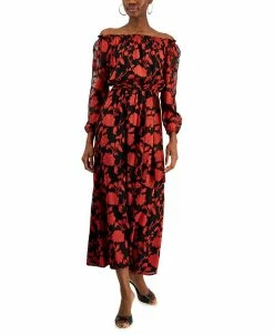 INC International Concepts Women's Floral-Print Off-The-Shoulder Maxi Dress, Created For Macy's
