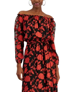 INC International Concepts Women's Floral-Print Off-The-Shoulder Maxi Dress, Created For Macy's -Anne Klein Sales Store 22676494 fpx