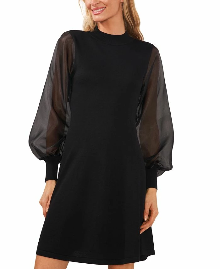 CeCe Women's Cotton Organza-Sleeve Sweater Dress 1 CeCe Women's Cotton Organza-Sleeve Sweater Dress