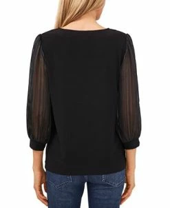 CeCe Women's Satin-Stripe Sleeve Mixed-Media Blouse -Anne Klein Sales Store 22684304 fpx